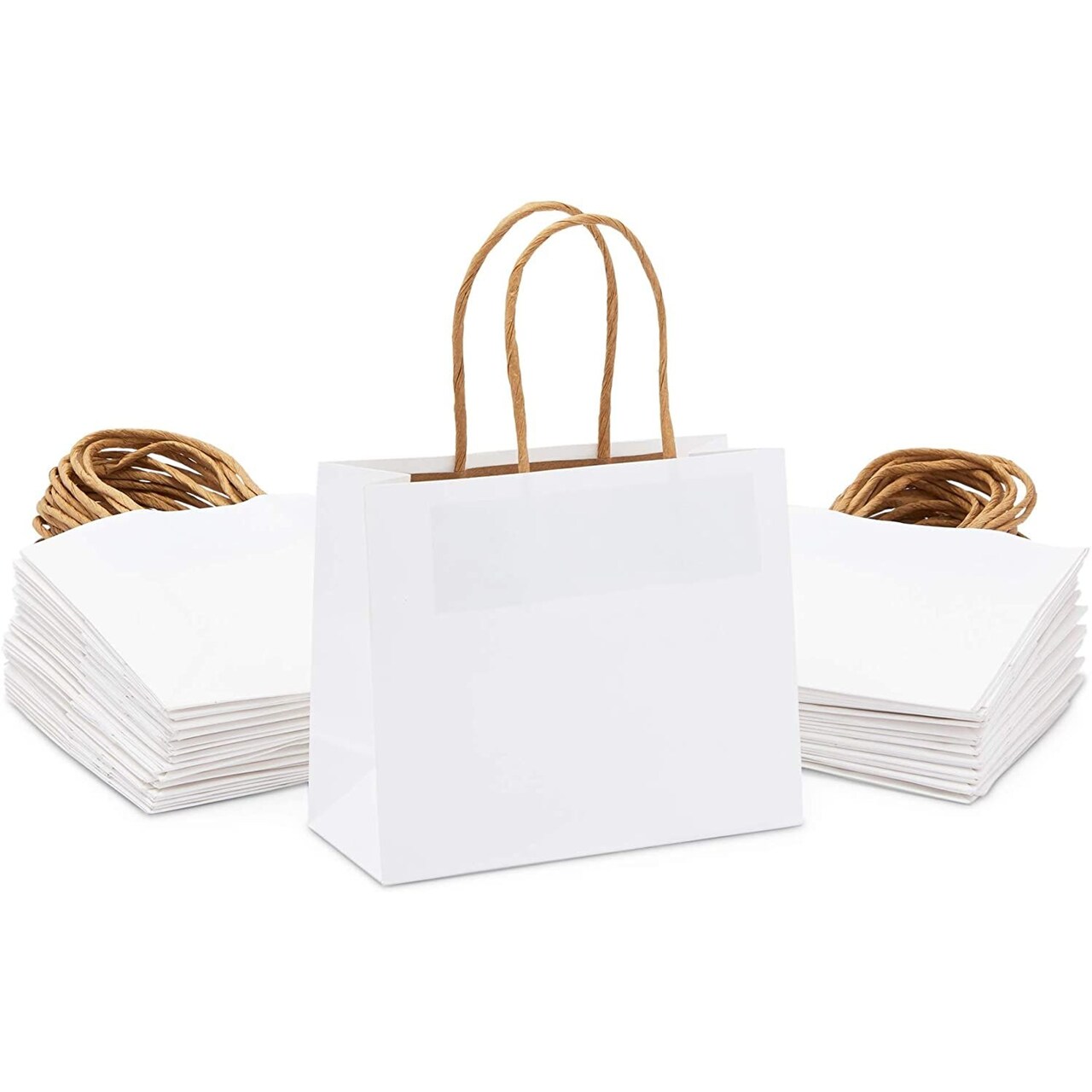 Mini White Paper Thank You Gift Bags with Handles for Baby Shower, Birthday Party (50 Pack)